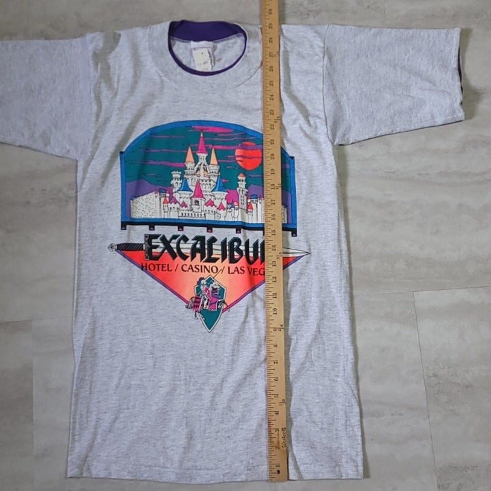 Vintage Excalibur Hotel Casino Las Vegas Graphic Premier Sportswear Gray T-Shirt - Picture 9 of 12